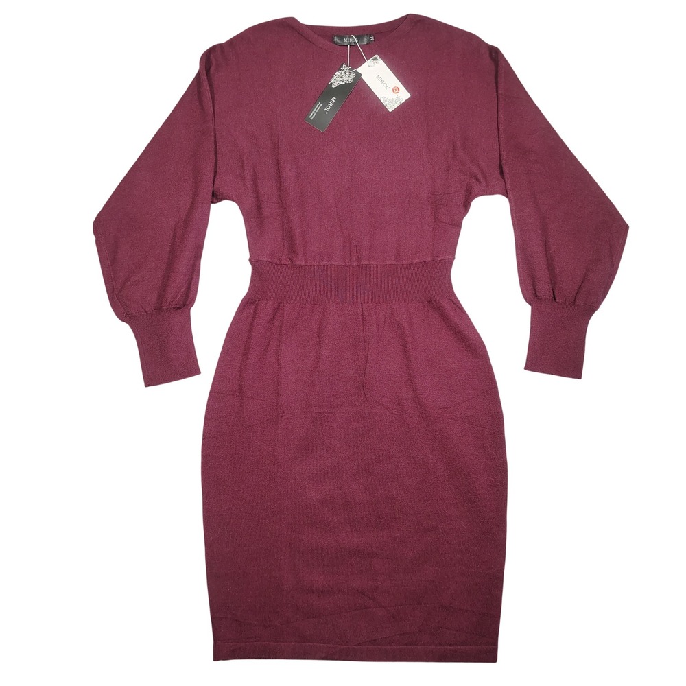 MIROL Knit Dress Womens Medium Burgundy Dolman Sleeve Solid Viscose Blend